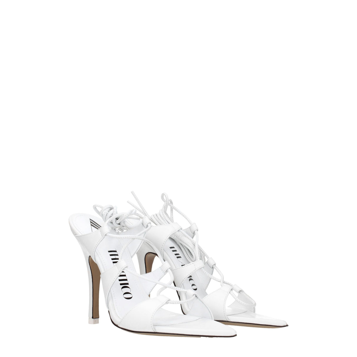 The Attico White Leather Stiletto Heel Sandals