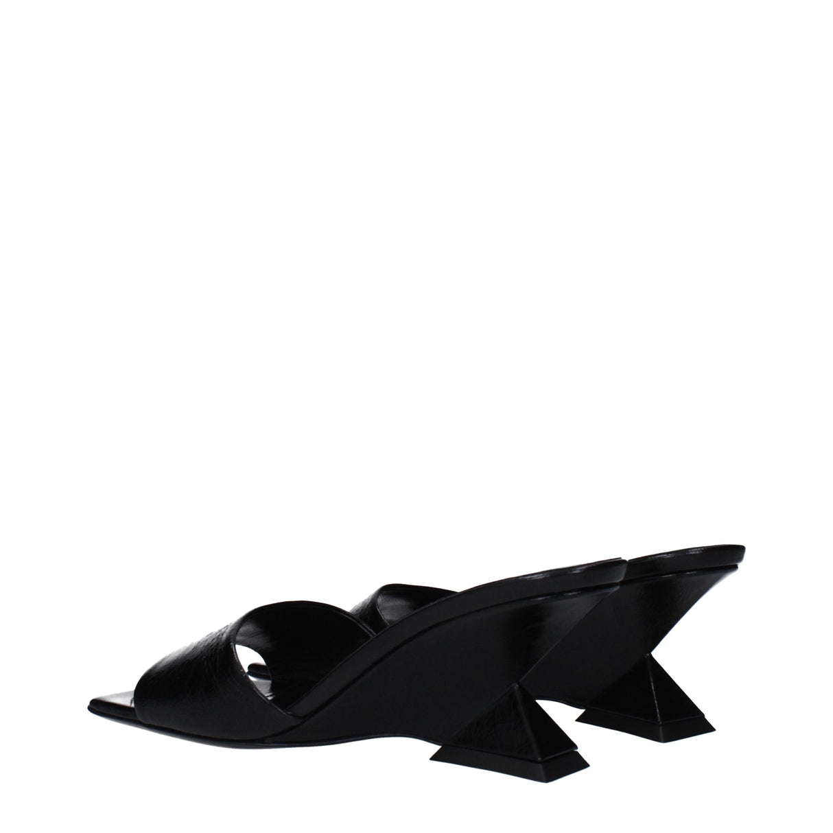 The Attico Black Leather Flat Sandals