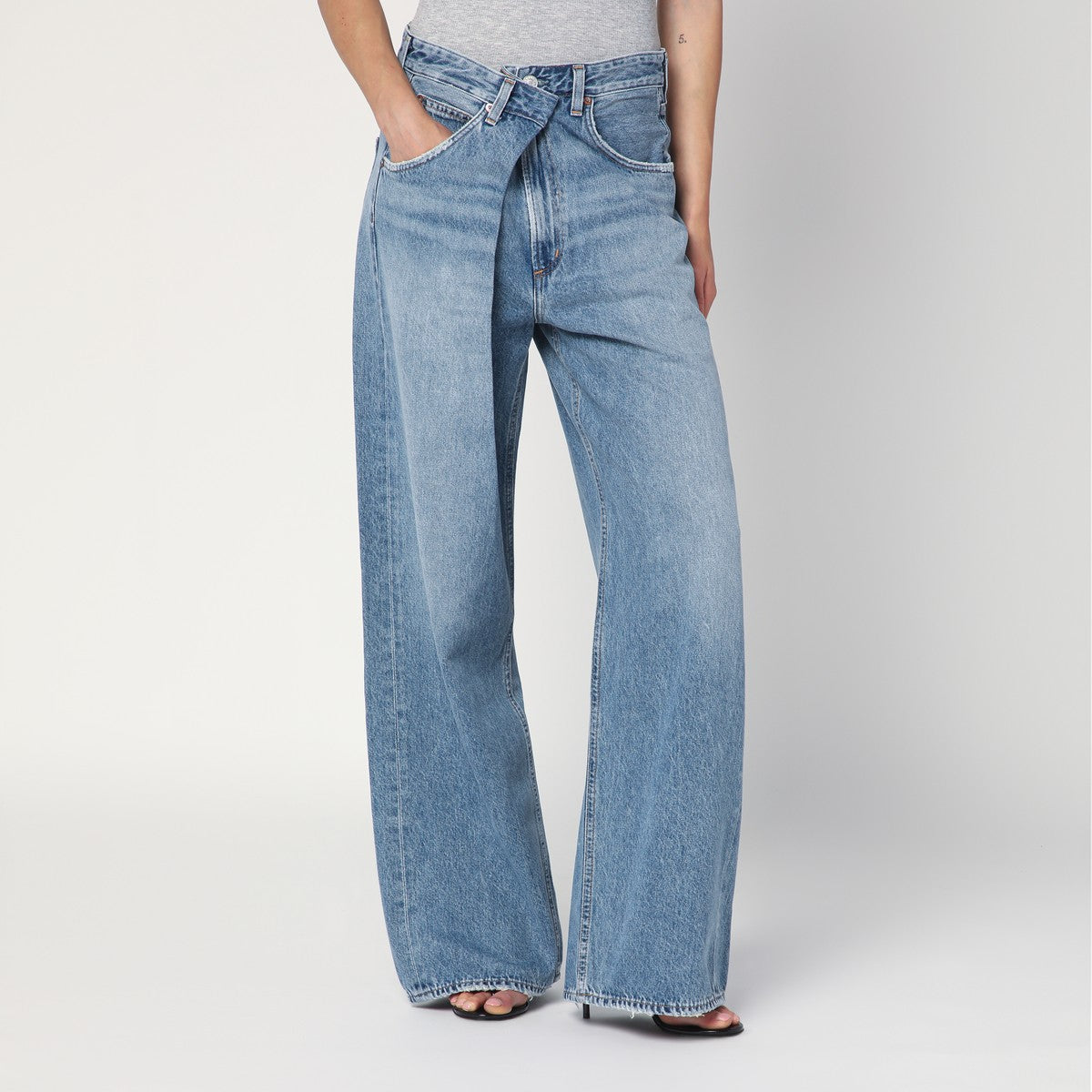 AGOLDE Wide blue Vana Fold jeans with washed effect