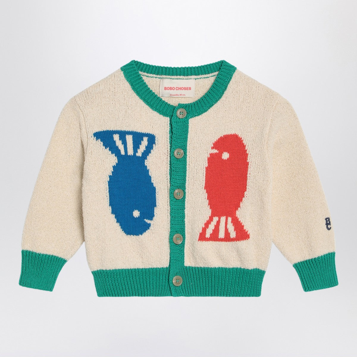 Bobo Choses Lucky Fish ivory/green cardigan