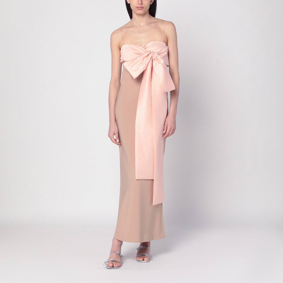 BERNADETTE Beige/pink Bart dress with oversized bow