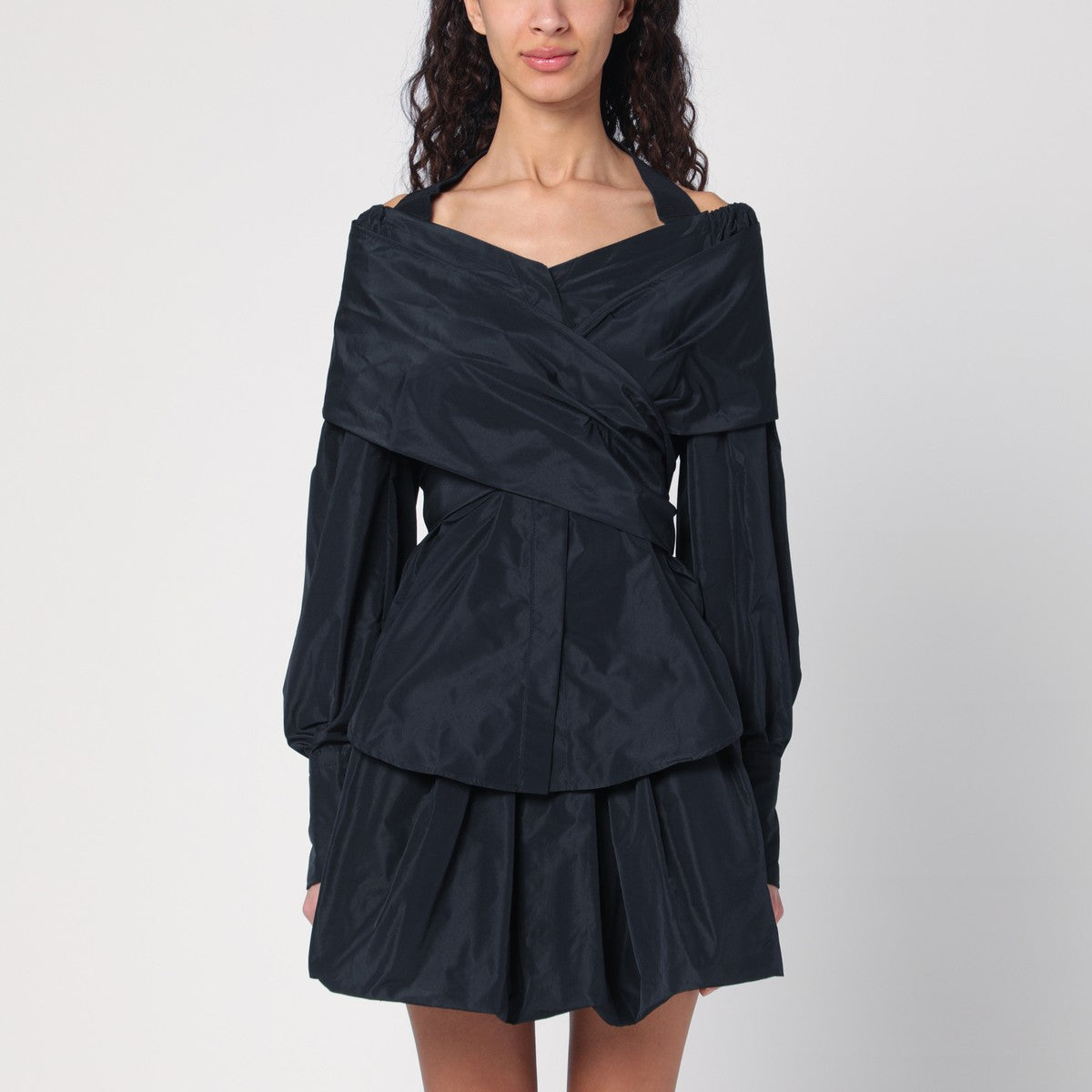 Patou Black blue crossover blouse