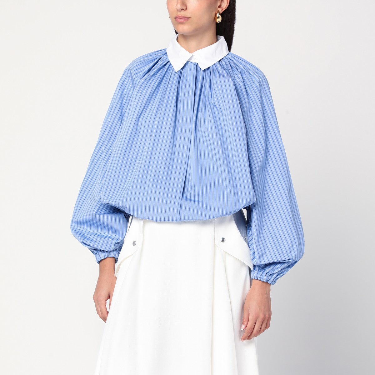 Patou Striped balloon-sleeve shirt in light blue