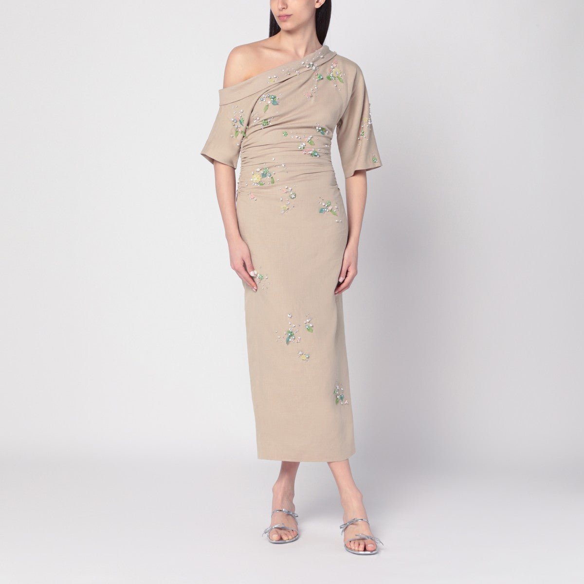 BERNADETTE Beige embroidered Bowery dress