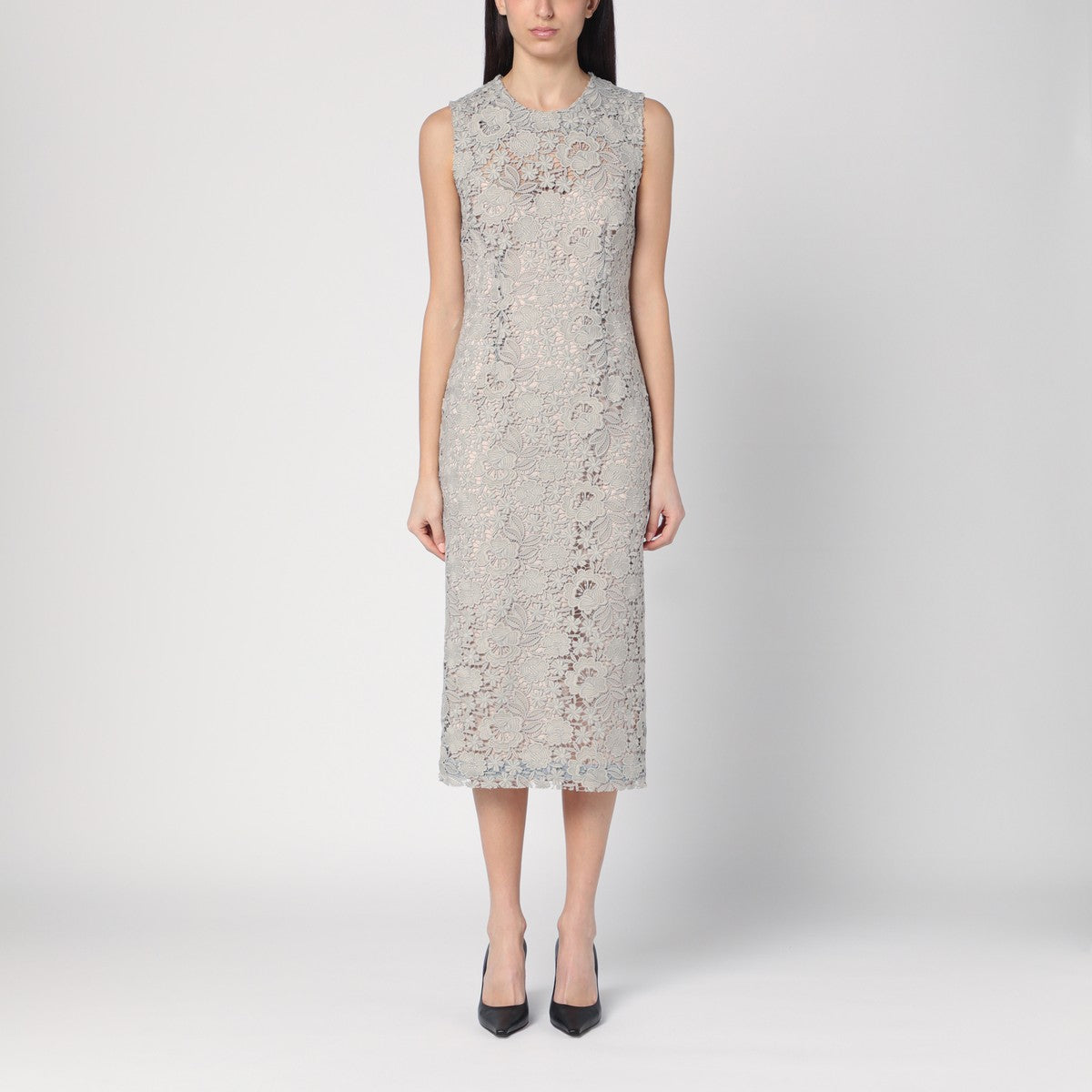 P.A.R.O.S.H. Light grey lace midi dress