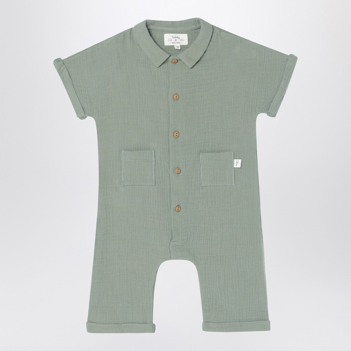 Teddy & Minou Sage green romper in cotton muslin