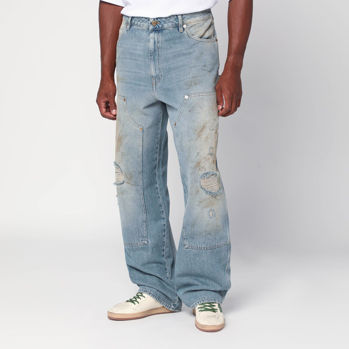 Golden Goose Light blue jeans with sand wash distressed effect