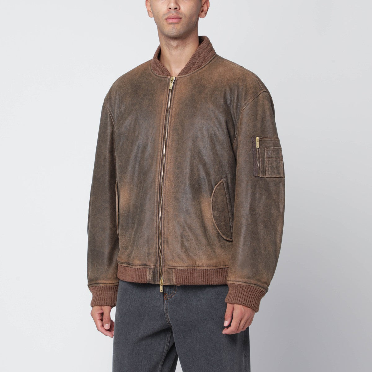 Golden Goose Vintage-effect brown bomber