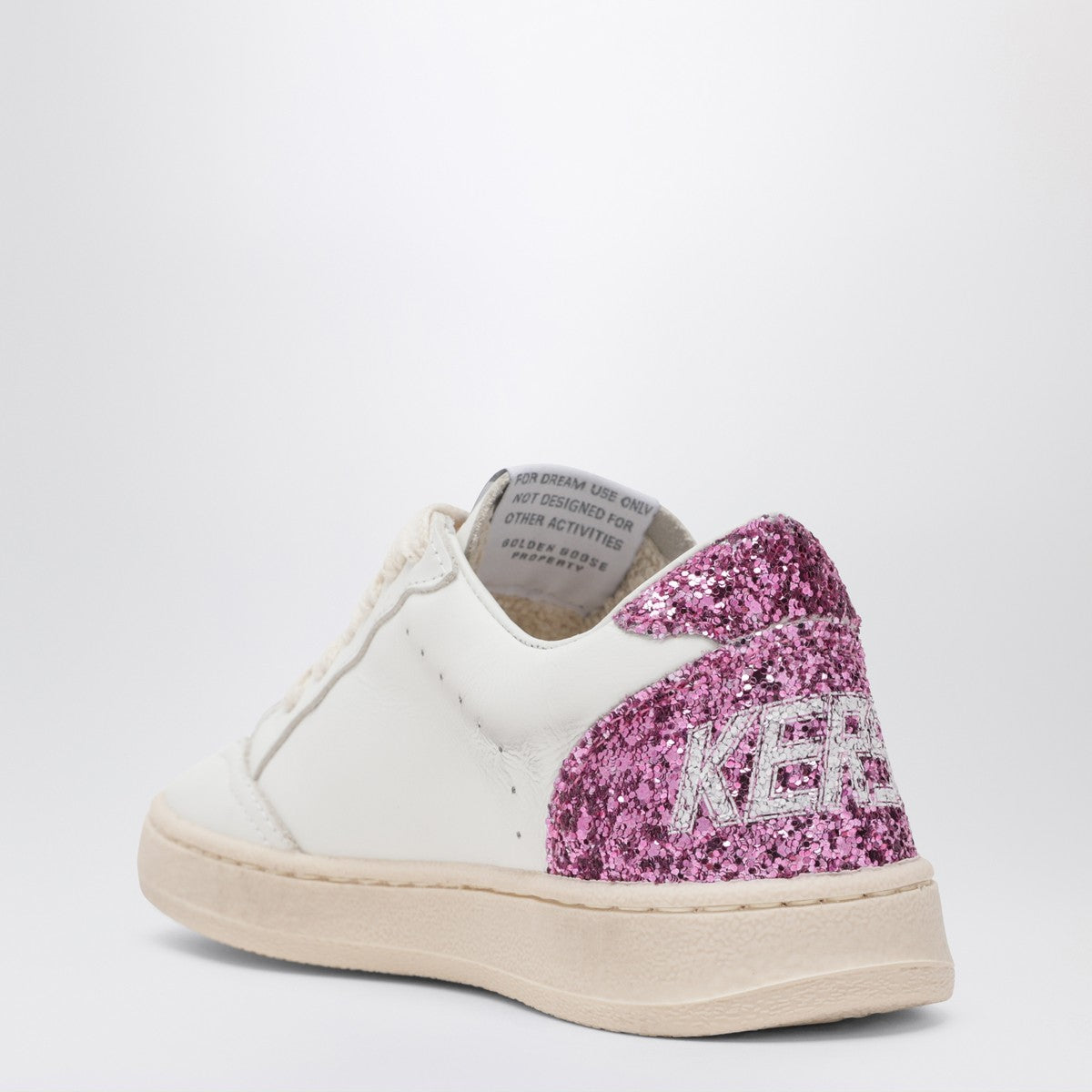 Golden Goose White leather Ball Star sneakers with silver/pink glitter