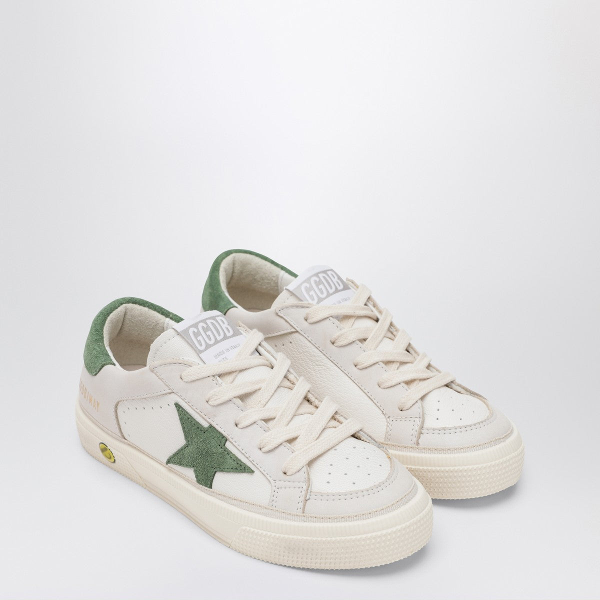 Golden Goose White/beige leather and green suede Super-Star sneakers
