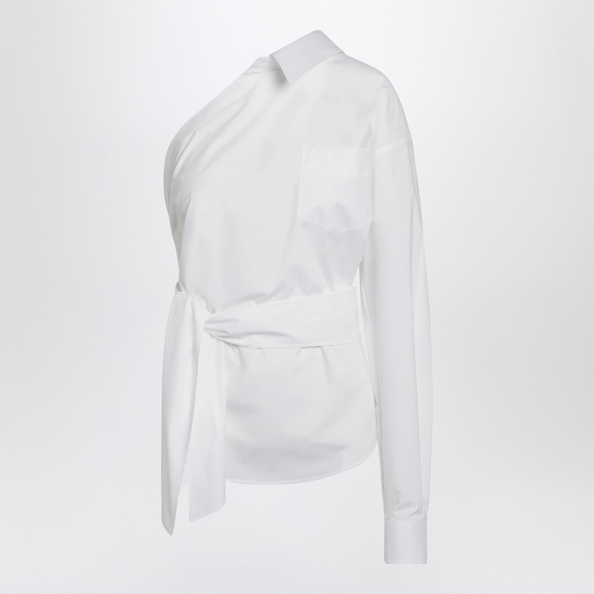 Moschino One-shoulder white shirt with sash