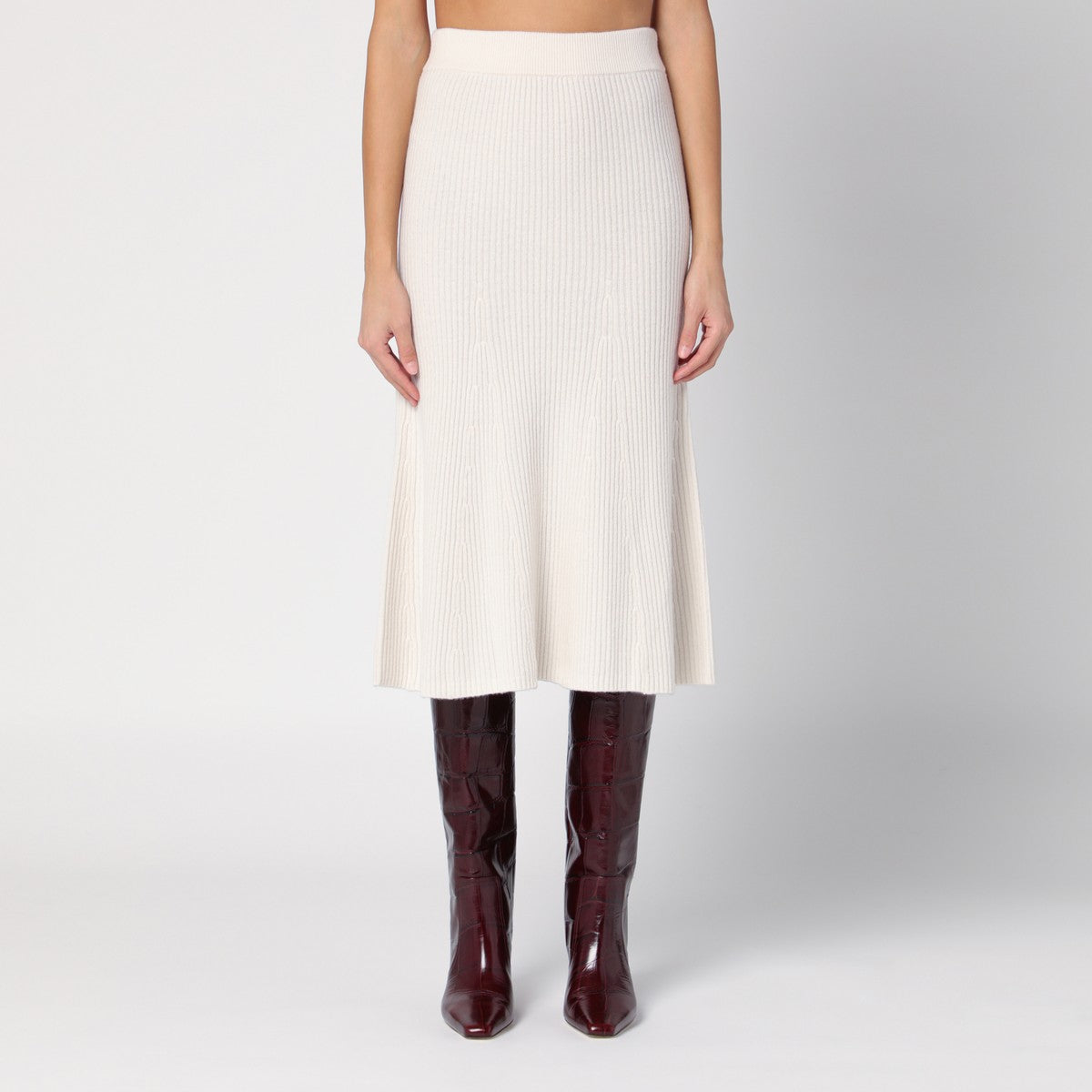 Calvin Klein White wool ribbed skirt
