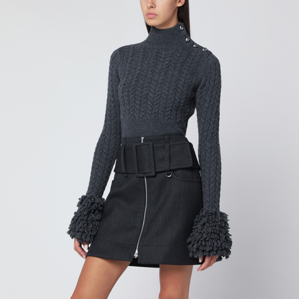 Patou Gray fringed sweater in wool and cashmere