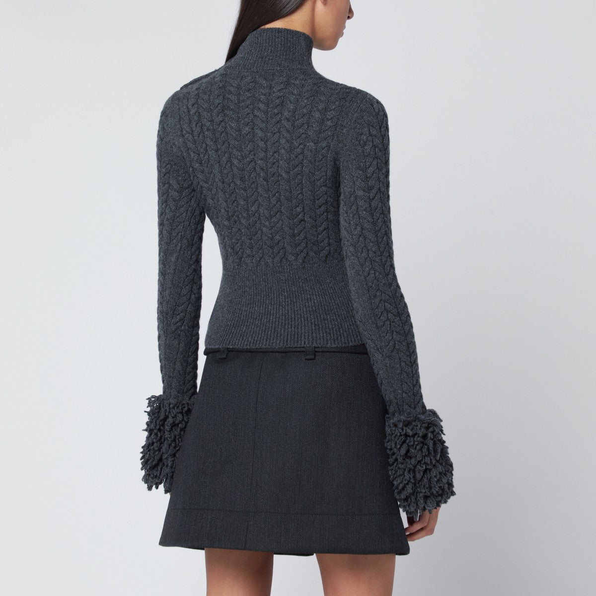 Patou Gray fringed sweater in wool and cashmere
