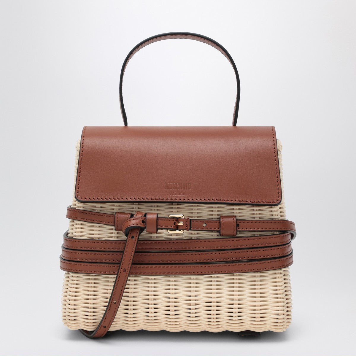 Moschino Tie Mie Bag in raffia and leather