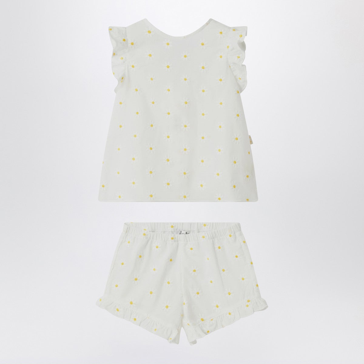 Il Gufo Two-piece white set with floral embroidery