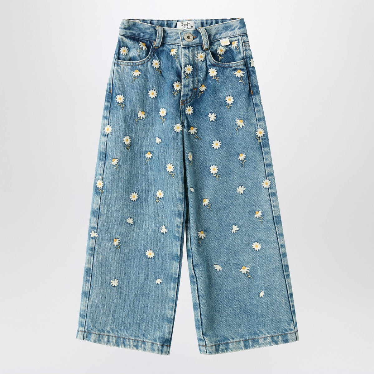 Il Gufo Blue jeans with daisy embroidery