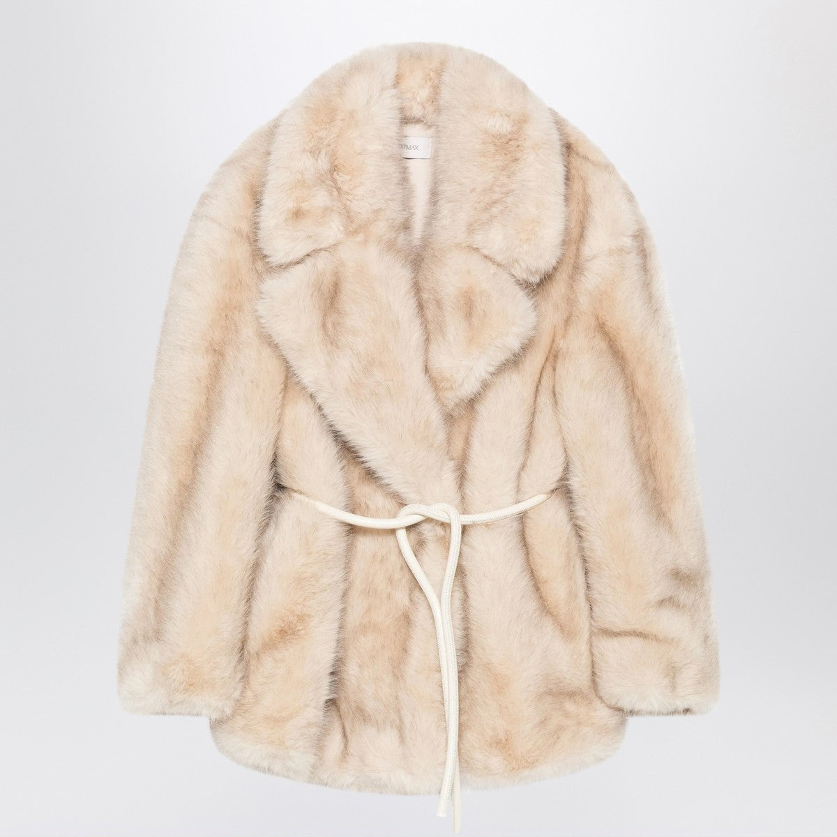 Sportmax Beige faux fur coat with belt