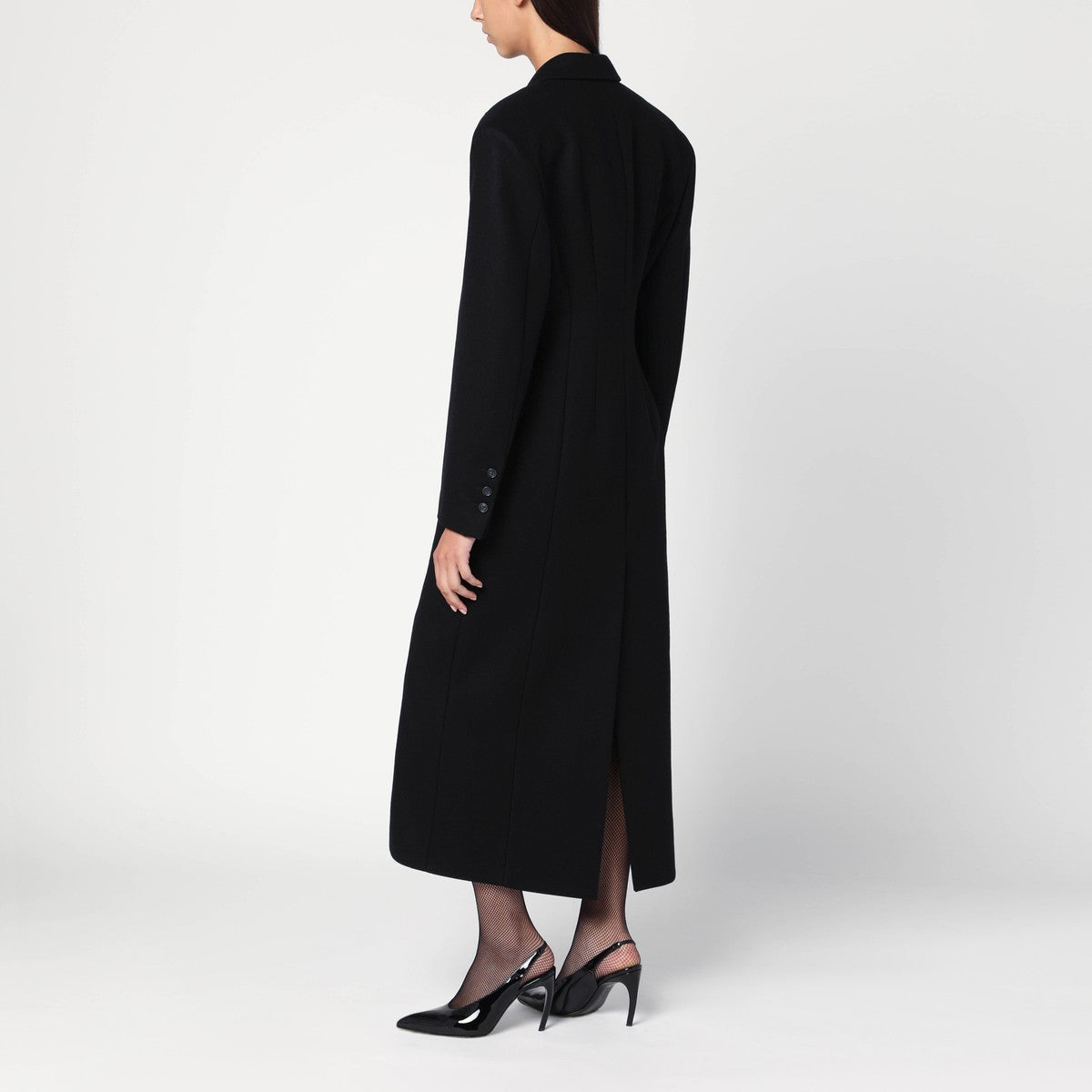THE ANDAMANE Black long single-breasted coat in wool