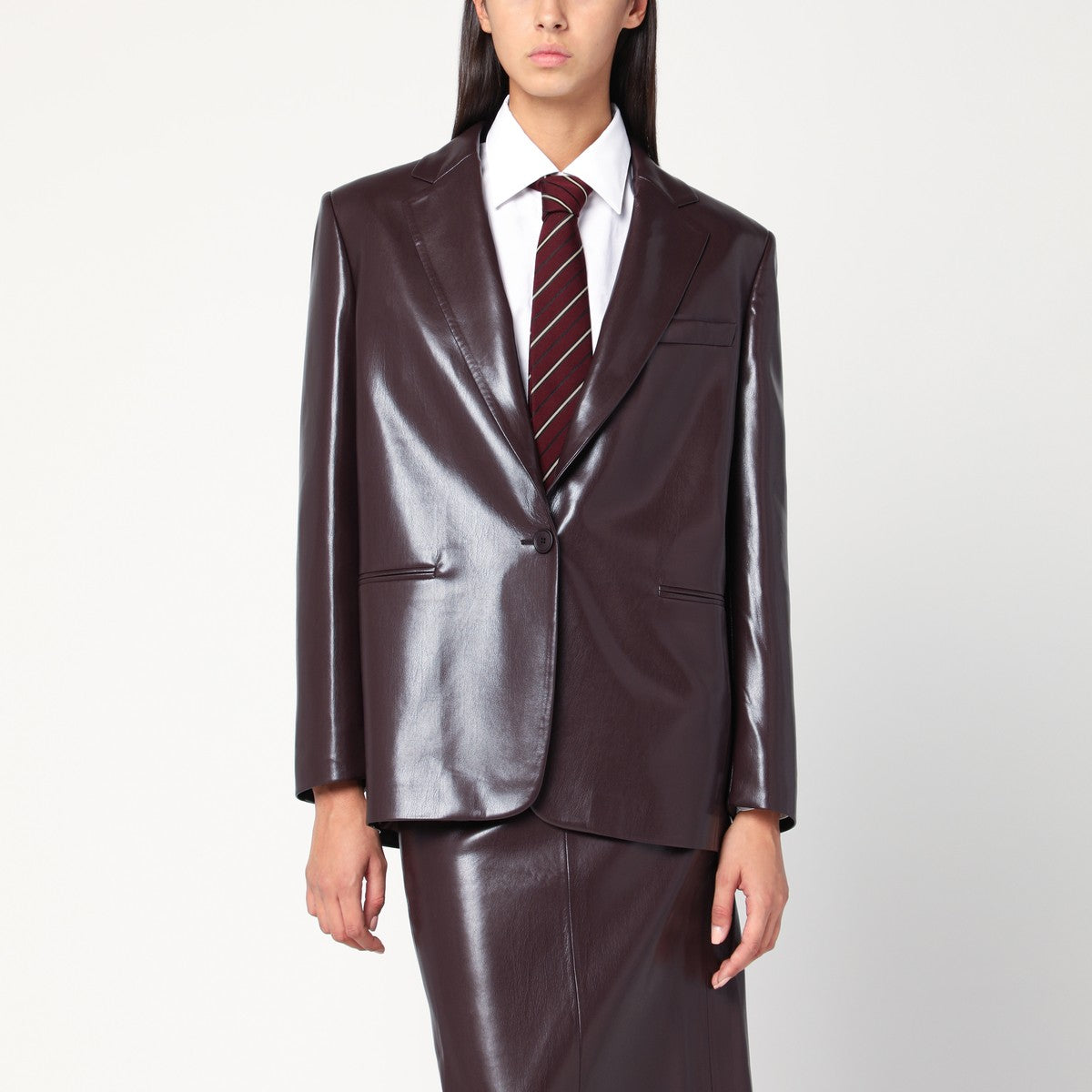 THE ANDAMANE Bordeaux faux leather single-breasted jacket