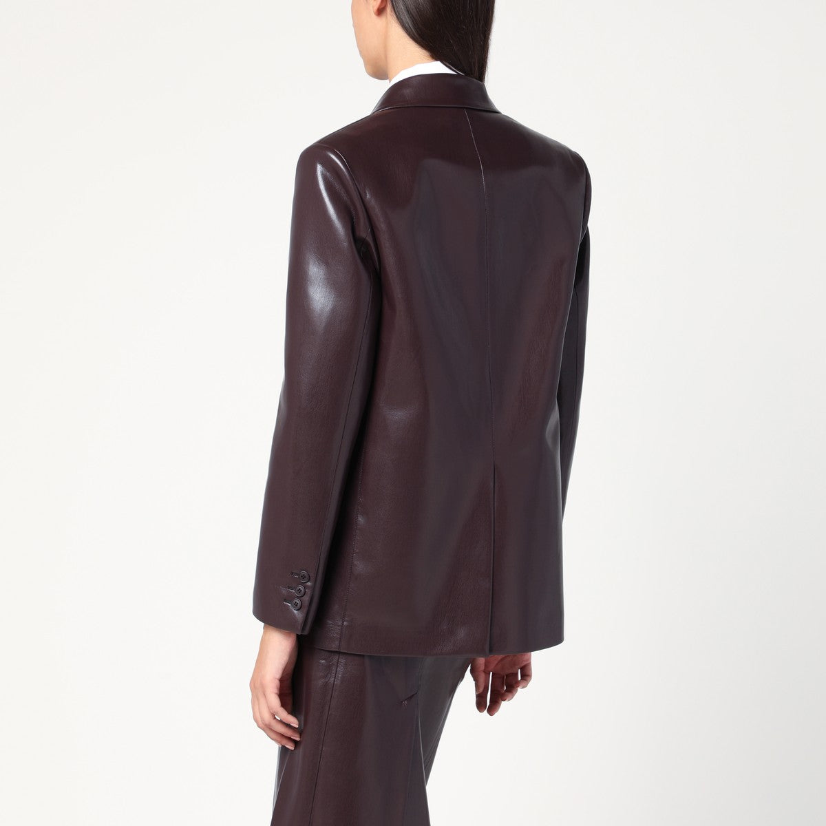 THE ANDAMANE Bordeaux faux leather single-breasted jacket