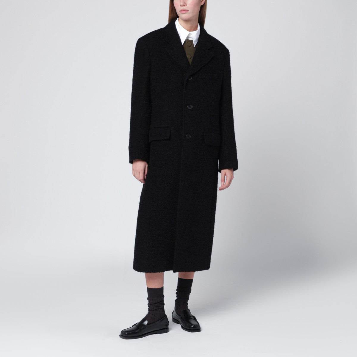 Dunst Black single-breasted wool-blend coat