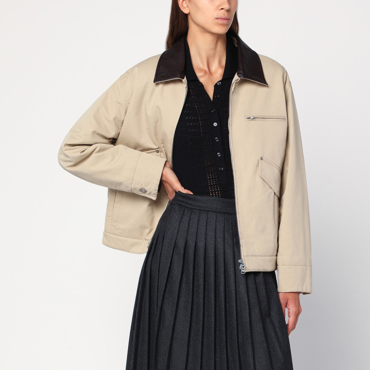 Dunst Beige cotton zip jacket