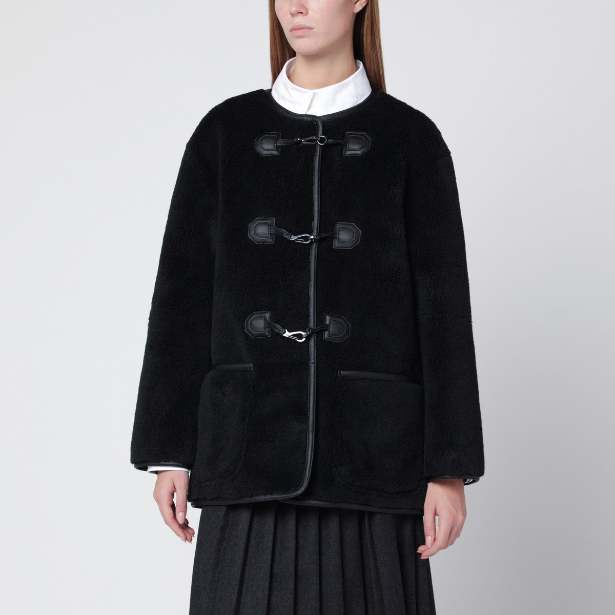 Dunst Black shearling-effect fabric jacket