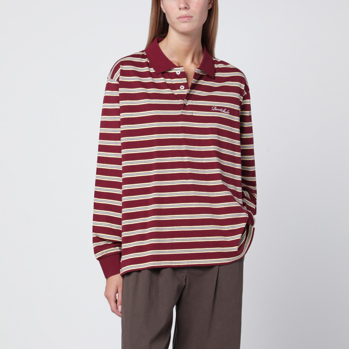 Dunst Burgundy striped cotton polo shirt