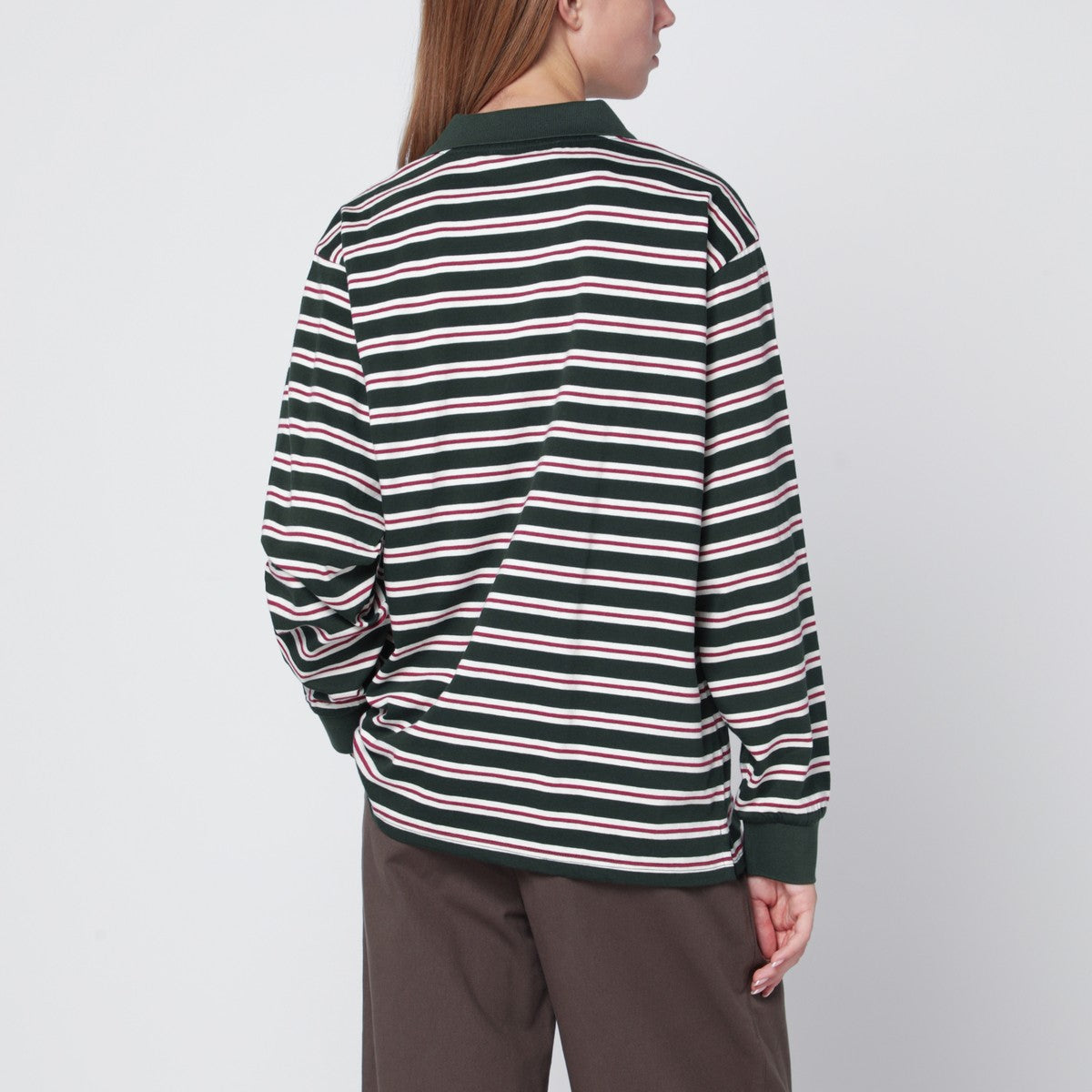 Dunst Dark green striped cotton polo shirt
