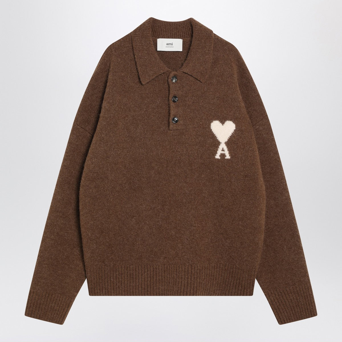 Ami Paris Ami De Coeur polo sweater in hazelnut color