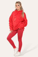 Oversized Ruched Sleeves Hoodie With Satin Ribbon With High Waist High Rise Seamless Ribbed Legging Set