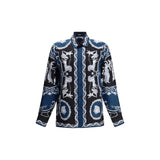 Versace Blue Silk Pattern Shirt
