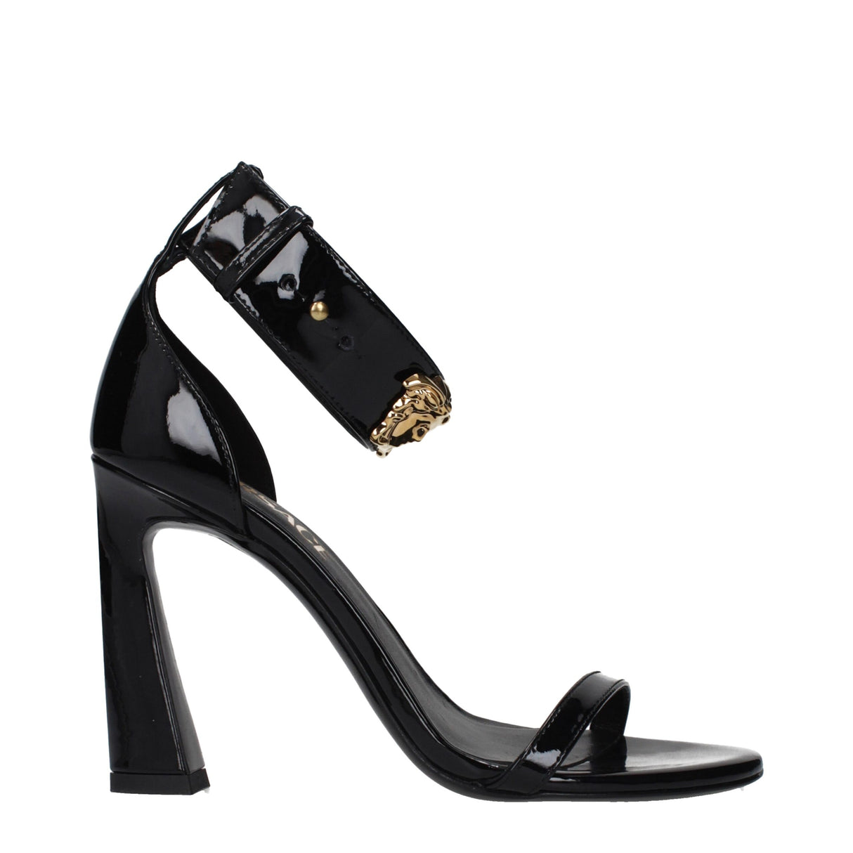 Versace Black Leather Stiletto Heel Sandals