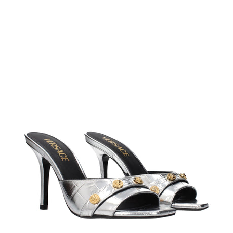 Versace Gray Leather Stiletto Heel Sandals