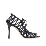 Manolo Blahnik Black Leather Stiletto Heel Sandals