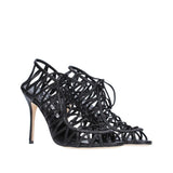 Manolo Blahnik Black Leather Stiletto Heel Sandals