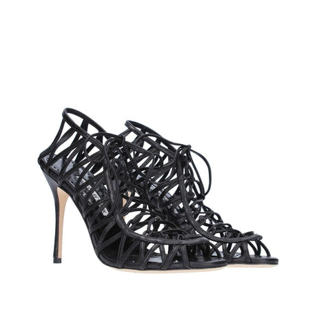 Manolo Blahnik Black Leather Stiletto Heel Sandals