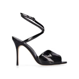 Manolo Blahnik Black Calfskin Stiletto Heel Sandals