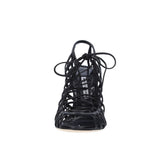 Manolo Blahnik Black Leather Stiletto Heel Sandals