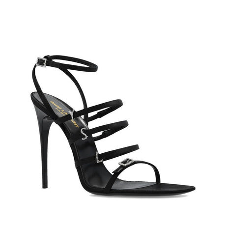 Saint Laurent Black Silk Stiletto Heel Sandals