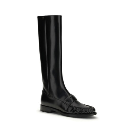 Prada Black Calf Leather Bos Taurus Boots