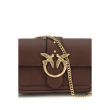 PINKO Brown Calf Leather Bos Taurus Shoulder Bag