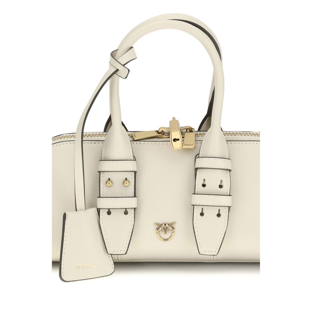 PINKO Cream Calf Leather Bos Taurus Handbag