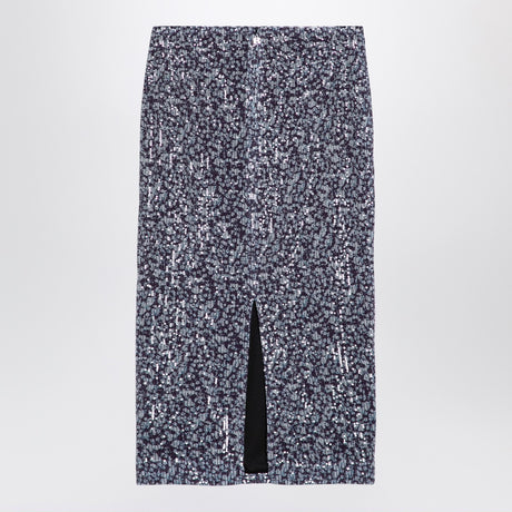 ROTATE Birger Christensen Sequined midi skirt with purple print