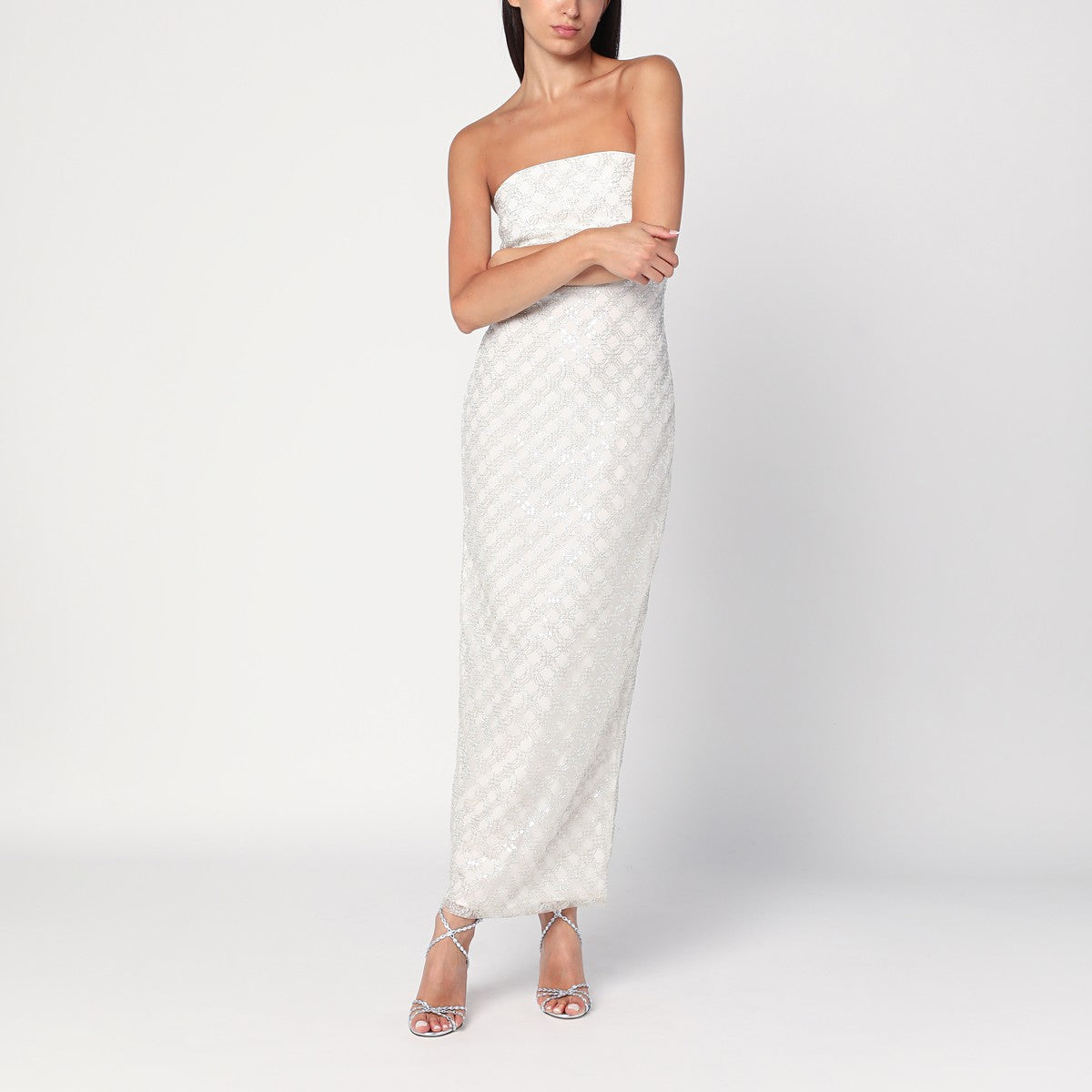 ROTATE Birger Christensen Long cream-colored dress with sequins