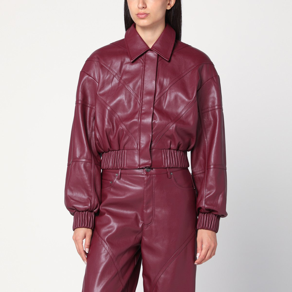 ROTATE Birger Christensen Bordeaux faux leather bomber jacket