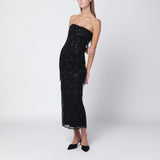 ROTATE Birger Christensen Black beaded fringe midi dress