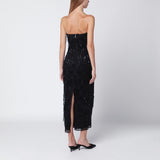 ROTATE Birger Christensen Black beaded fringe midi dress