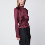 ROTATE Birger Christensen Bordeaux ruched silk top